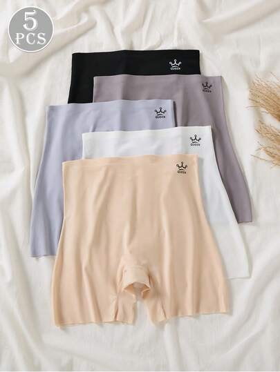 Set de 5 piezas de bragas cómodas, elegantes y minimalistas de cintura alta con diseños lisos y estampados, transpirables y antideslizantes para dar forma