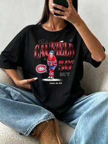T-ShirtsCanada Maple Hockey Printed Crew Neck T Shirt Casual Pullover Tops Short Sleeve Tee For Mensummer Tops For Women - 黑色 - 查看 1