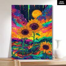 New Arrival! 5D Full Round Diamond Painting Kit [Neon Starry Sky Sunflower], Multiple Sizes Available, Clear Letters, Vibrant Colors, Many Patterns To Choose From, Suitable For Adults And Beginners DIY Frameless Diamond Art, Spring Home Wall Decor Craft, Graduation Gift - No Frame - View 10