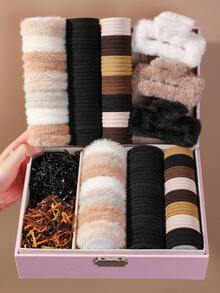 727 piezas de ligas para el cabello de felpa en tonos marrones para niñas, accesorios para el cabello de princesa lindos, bandas elásticas de alta elasticidad, duraderas y no dañinas, pequeñas ligas de goma, pinza de felpa grande para el cabello, adecuadas para uso diario - Multicolor - Ver 1