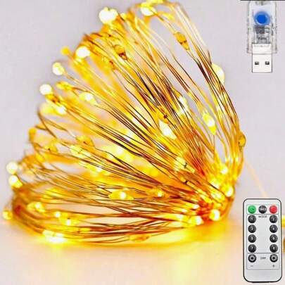 1pc Twinkle Star Copper Wire Fairy Lights 30/50/100/200/300 LEDs With 8 Lighting Modes, USB Powered With Remote Control For Wedding, Party, Home, Christmas Decoration - Energy Efficient And Versatile