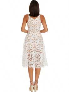 Dress The Population Blair Vestido Midi Entallado y Acampanado Vestido para Mujer - Dorado/desnudo - Ver 3