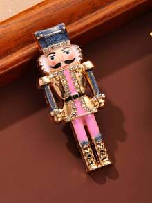 1pc Rhinestone Enamel Cartoon Nutcracker Soldier Brooch, Cute Dreamy Style, Daily Outfit Accessory, Suitable For Holiday / Vintage Style Matching - Multicolor - View 1