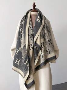 1pc Women's Letter Pattern Colorblock Jacquard Scarf, Short Tassel Scarf, Suitable For Dating, Casual And Formal Occasions - Multicolor - View 11
