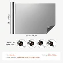 [Fathersdaygift] One Way Mirror Privacy Window Film Static Cling Daytime Tint Black-Silver - 35.4inch X 13.1ft[Black-silver] - View 2