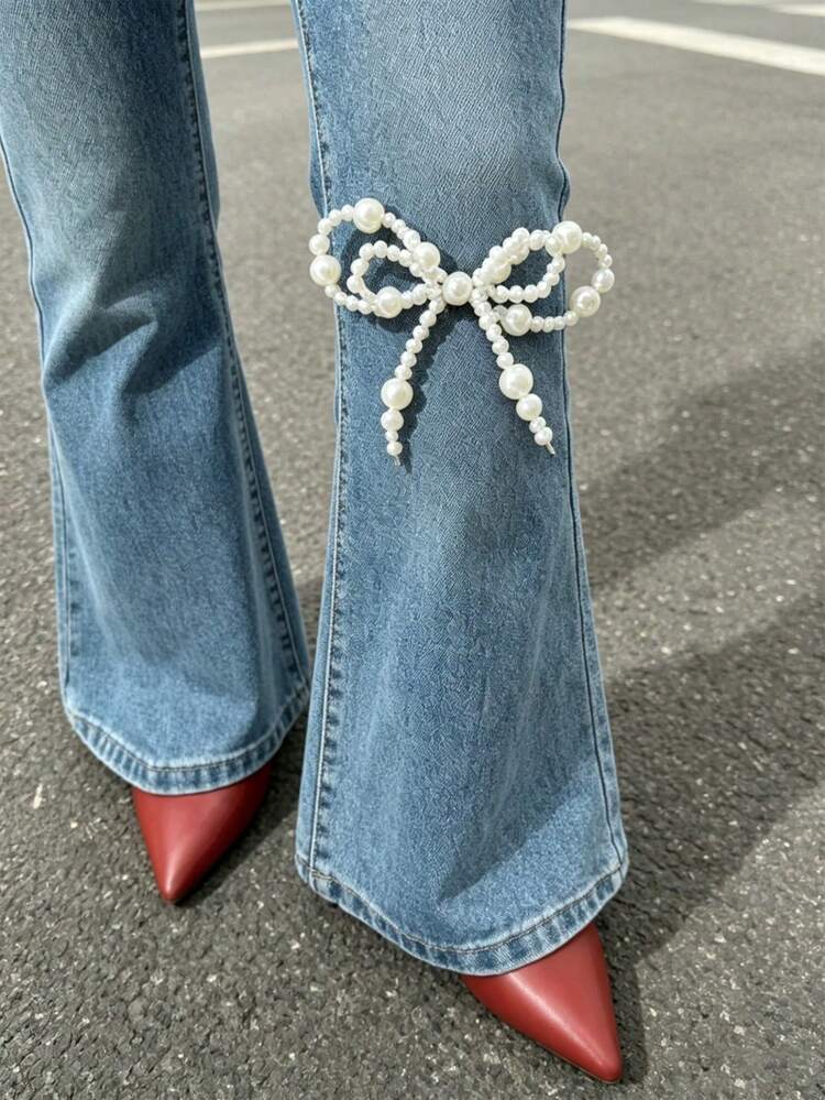 2pcs Faux Pearl Bow Leg Chain Decor, Fashion Metal Brooch Leg Accessory, Multi-Functional Women's Brooch Pin - Multicolor - View 5