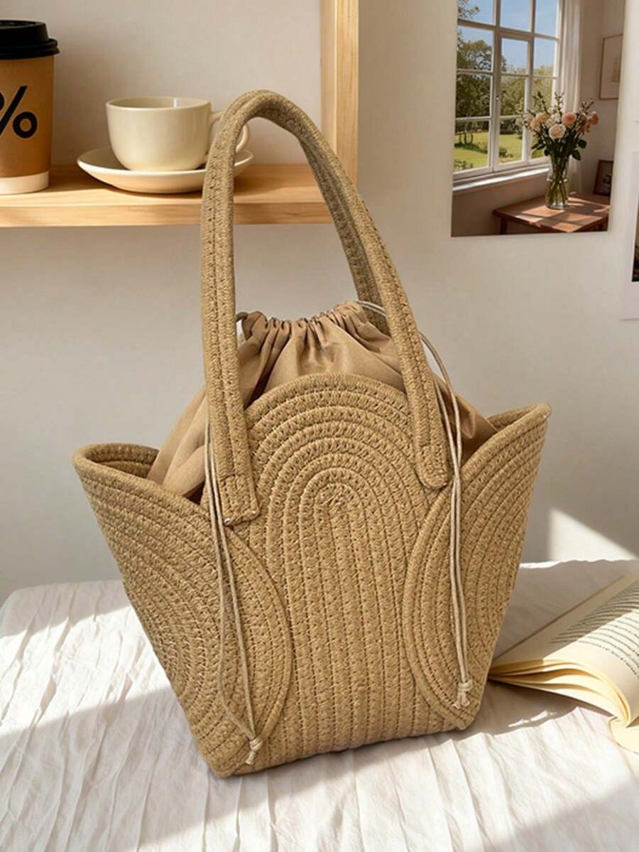 Fashionable Woven Shoulder Bag For Spring 2026, Suitable For Daily Use, Casual Outings, Travel, And Vacations - 黑色 - 查看 1
