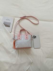 Bolso cubo mini de cuero sintético de unicolor, bolso versátil casual & bolso bandolera - Rosa - Ver 4