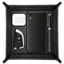 1pc Foldable Leather Desktop Storage Tray - PU Jewelry Box And Key, Remote Control, Ring, Earring Organizer | Fashionable Storage Box For Small Items, Accessories And Home Decor - Multicolor - View 13
