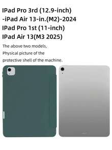 1件純色右側筆槽三折平板保護殼 深綠色，適用於 iPad Mini6/Mini7/Air/Air2/9.7/10.2/10.5/Air4/Air5/10.9/Pro 11 吋/10代/Air 11-In.(M2)-2024/Pro11-In.(M4)-2024/Air 11-Inch (M3) 2025/(A16) 11 吋 11代 2025/Air 8(M4)2026(11-Inch)/12.9/Air13/Pro13/Air 8(M4)2026(13-Inch) 型號 三折支架 - 暗夜綠 - 查看 9
