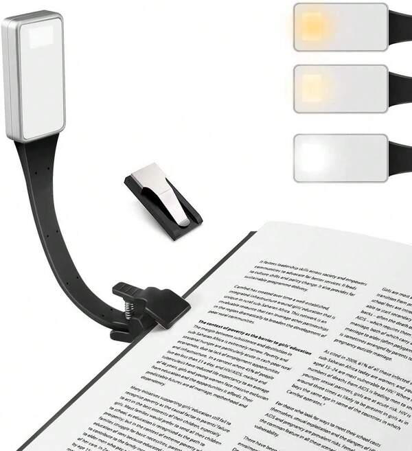 Luz de Lectura, AUSEIN Lámpara de Libro Cuidado de Ojos con Luz Nocturna Recargable USB 3 Modos de Brillo con Clip, 360 ° Flexible, LED Portátil para Lectores Noche, E-Reader, Estudio1