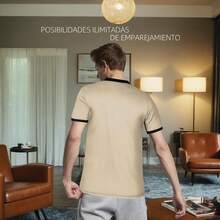 Camisa Polo Hombre, Camisa Tipo Polo Hombre, Cómodo y Transpirable, Rayas con Cuello en V, 3 Botones, Playeras Polo Hombre, Adecuado para Negocios - Morado - Ver 4