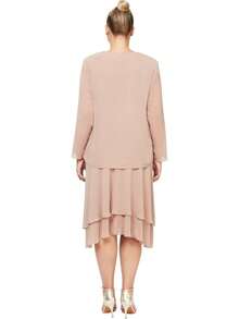 S.L. Fashions Vestido de Chaqueta escalonada Adornado de Talla Grande para Mujer - Higo - Ver 3