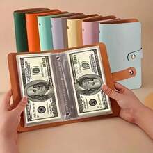 1pc 2026 New PU Money Saving Book, A6 Large Capacity Cash Storage Album Holds 100 Bills, Organizer For Banknotes, Photos, Stamps & Cards, Includes 50 Sleeves, Ideal Holiday Gift,Random Color And Style - Multicolor - View 3