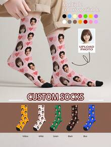 1 Pair Customized Face Pattern Socks, Personalized Photo Socks, Custom Printed Socks, Funny Face Socks, Custom Pattern Socks, Print Any Face Pattern On Socks, Anniversary Gift, Valentine's Day Gift, Unique Birthday Gift, Personalized Collectible - Multicolor - View 5