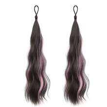 2pcs Dopamine Self-Curling Hair Rollers With Colorful Highlights, Suitable For Long Straight Synthetic Ponytail Hairstyles - 彩色 - 查看 18