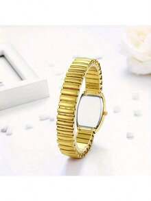 Women's Vintage Business Casual Quartz Watch - Elegant Barrel-Shaped Dial, Elastic Band, Minimalist Fashion Wristwatch For Daily Office & Daily Wear - 金色 - 查看 7