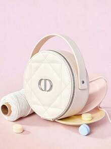 Dior Light Apricot Round Makeup Bag - Handheld Makeup Bag With Zipper And Built-In Makeup Mirror | Luxurious And Elegant Makeup Bag, Suitable For Daily Use And Travel - White - View 10