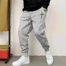Pantalones Deportivos Casuales para Hombre, Talla, para Otoño e Invierno 2025, Pantalones Largos para Correr y Fitness con Estampado Cruzado, Corte Holgado - Verde militar - Ver 7