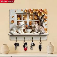 1pc 5 Cats Theme Wooden Key Holder Wall Mount Multi-Functional Home Key Rack With 4 Hooks Entryway Porch Room Organization Wall Decor Housewarming Gift Decorative Storage Solution For Modern Living Spaces - Multicolor - View 11