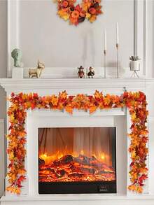 1 pieza Guirnalda artificial de hojas de arce de otoño, planta colgante de otoño de 5.9 pies, decoración de Acción de Gracias, adecuada para boda interior/exterior, fiesta, hogar, chimenea, Halloween, decoración navideña - Naranja otoñal - Ver 11