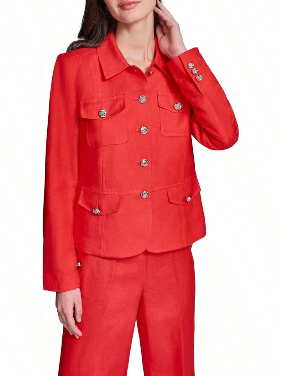 Front Pockets Classic Lightweight Blazer Chaqueta Deportiva Mujer - Manzana roja - Ver 1