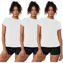 Paquete de 3 Playeras para Mujer, Camisetas de Cuello Redondo Clásico, Corte Holgado, 200g, Lavable a Máquina, No se Decolora ni Encoge - Negro+Blanco+Gris - Ver 10