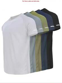 Camiseta deportiva reflectante, transpirable y de secado rápido, manga corta y cuello redondo, camiseta atlética ligera para hombre, ideal para actividades al aire libre, ropa de gimnasio y entrenamiento, top de gimnasio, ropa para exteriores - Negro - Rojo - Plateado - Ver 7