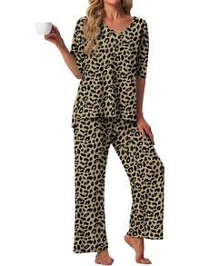 PrinStory - Conjunto de pijama de manga corta para mujer, conjunto de pijama de 2 piezas para mujer, cómodo ropa de descanso con bolsillos - Estrella rosa Fp - Ver 18