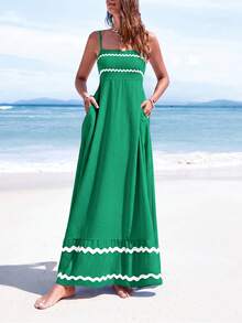 PRETTYGARDEN Women's Summer Flowy Maxi Dress Vestidos Casual Sleeveless Strap Ruffle Wedding Guest Graduation Beach Party Travel Vacation Long White Dresses - 綠色 - 查看 4