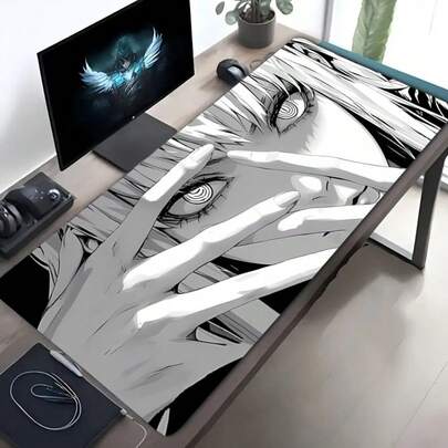 Black & White Anime Theme Extra Large Durable Mouse Pad/Gaming Mouse Pad/Office Mouse Pad/Laptop Keyboard Pad/Desk Mat - Precision Stitched Edges, Non-Slip Rubber Base, Multiple Sizes Available