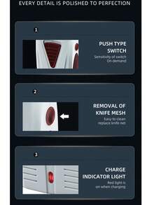 Kemei KM-3382 Hot-Selling Men's Electric Shaver, USB Rechargeable Reciprocating Shaver, Bald Men's Hair/Beard Trimmer, Dual Blade Head Razor 1pc - Light Grey - View 10