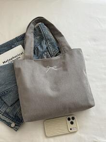 Bolso de hombro tipo tote de pana de color liso - Gris - Ver 8