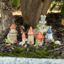 6pcs/Set, Creative European Vintage Miniature Castle House Model Decor, Collectible Architecture And Accessories, Suitable For Home Decor, Micro Landscape Gardening, Courtyard Bonsai Moss Decoration, Terrarium Decoration, As Small Gifts, Suitable For Christmas, Thanksgiving, New Year (Random Assortment) - A - View 4