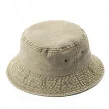 1 Piece Women's Washed Solid Color Bucket Hat, Distressed Foldable Fishing Cap, Unisex Outdoor Sun Protection, Suitable For Daily Wear - Khaki - View 1