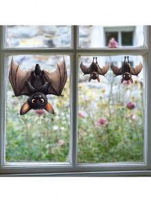1pc Self-Adhesive Removable Bat Glass Sticker, No Residue Funny Window Decal, Easy To Peel And Apply, Creative Home & Shop Window Decoration - Upside-down Bat - View 2