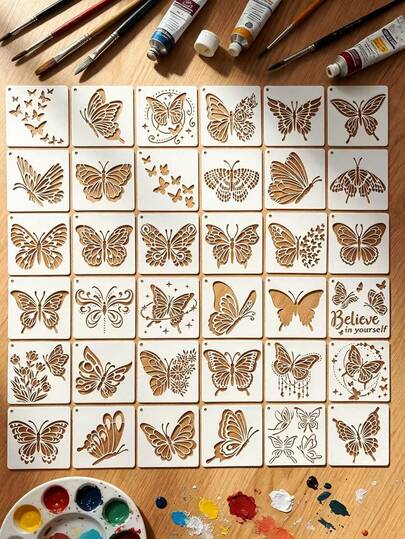 36 Peças Estêncil Vazado de Borboleta e Mar DIY para Tecido, Parede, Caixa de Presente de Cerâmica, Scrapbook, Traçado, Pintura, Grafite, Ferramenta de Pulverização