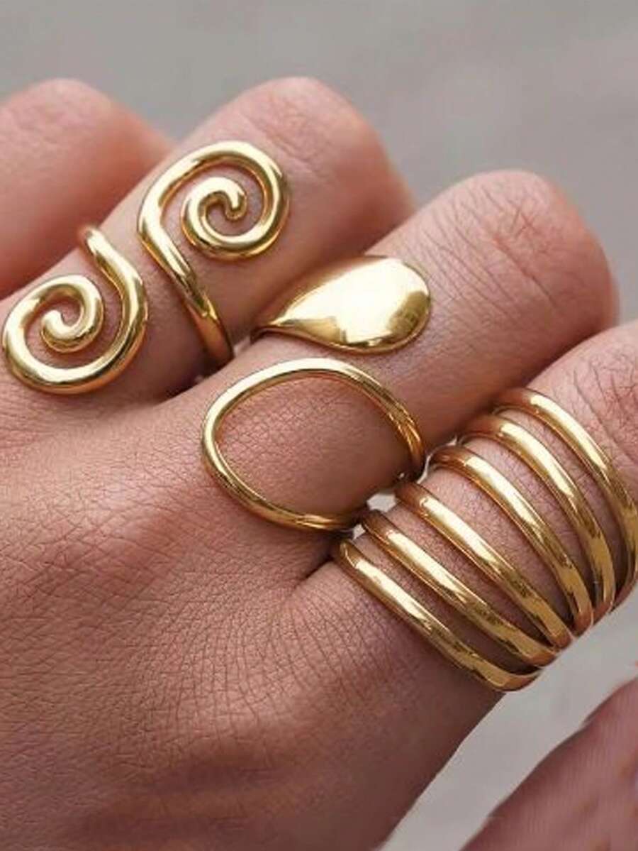 Fashion Metal Hollow Geometric Open Rings For Women Stainless Steel Gold Color Lines Spiral Adjustable Finger Ring Jewelry 2026 - Gold - View 1