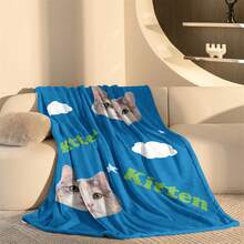 1pc Personalized Animal Theme Blanket, Cute Healing Cartoon Style, Low Saturation Royal Blue Background With Cloud And Other Simple Decorations, Soft And Fresh - Made Of Knitted Flannel Fabric With Digital Printing Technology, Comfortable For All Seasons, Soft And Warm Flannel, Versatile Use For Sofa, Bed, Travel, Camping, Office - Easy To Care For, Perfect For Napping, Camping And Travel - Multicolor - View 6