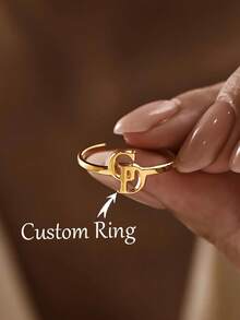 Customized Double Letter Ring, Personalized Exquisite Couple Name Initial Open Ring, 304 Stainless Steel Adjustable Name Ring, Fashion Wedding Accessory, Ideal Gift For Her, Anniversary, Valentine's Day, Mother's Day, Birthday Party Gothic Gift, Summer Beach Vacation Gift - Multicolor - View 6