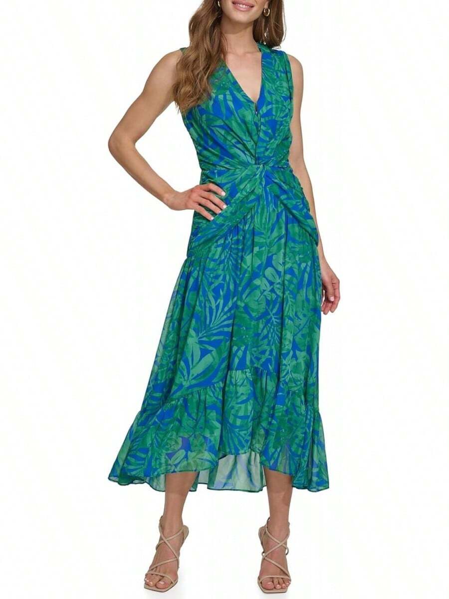 DKNY - Vestido de Manga Corta abombada hasta la Rodilla con Cierre Trasera expuesta - Combo de iris - Ver 1