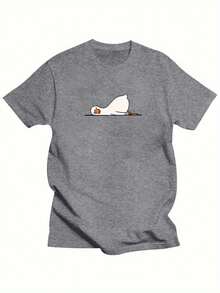 Oversized Men's T-Shirt, 100% Cotton, "Loose Summer T-Shirt With Cute Goose Pattern Print - Unisex Casual Comfort Style", Extra Large Size. - 白色 - 查看 7