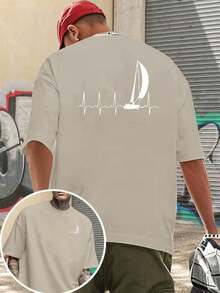 Camiseta de manga corta para hombre con estampado de doble cara, diseño de corazón náutico y línea de latidos del corazón, estilo marinero. - Negro - Ver 11