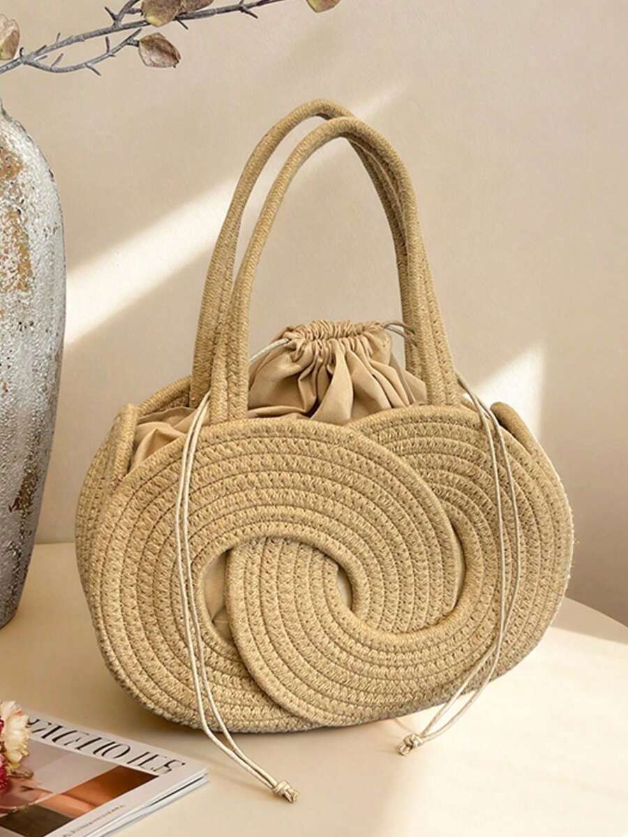 Fashionable Woven Shoulder Bag For Spring 2026, Suitable For Daily Use, Casual Outings, Travel, And Vacations - Khaki - View 1