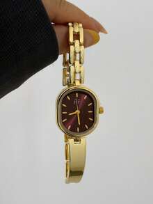 1pc Square Bamboo Quartz Watch In Gold/Silver Color, Suitable For Daily Wear And Perfect Gift For Birthday, Christmas - Gold - View 10