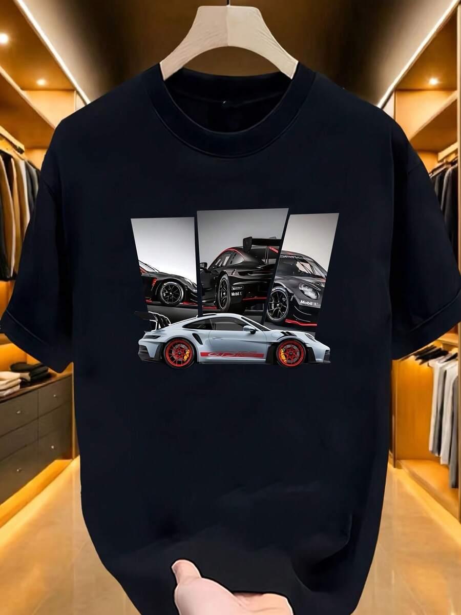 Envío Local - Despacho desde DE/IT/FR/ES/PL - Camiseta Unisex Negra Estampada para Hombre - Ropa Masculina - Estilo Urbano, Cuello Redondo, Manga Corta, Top Casual de Verano, Prenda Esencial, Regalo para Novio o Padre - A - Ver 1