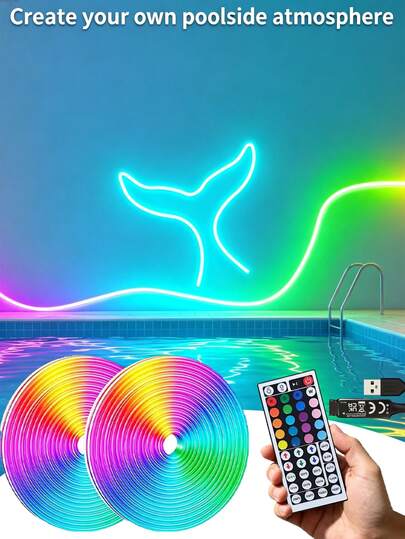 شريط إضاءة نيون RGB، شريط إضاءة LED، شريط إضاءة سيليكون، شريط إضاءة مرن يعمل بالطاقة USB، مزود بجهاز تحكم عن بعد ب- 44 مفتاح، مناسب لغرفة الألعاب والحفلات والجدران والسقف والمنزل والغرفة والحديقة والكريسماس والحفلات وإضاءة خلفية للتلفزيون/الكمبيوتر وديكور المنزل وديكور العطلات وديكور الحفلات وديكور أعياد الميلاد وديكور الهالوين