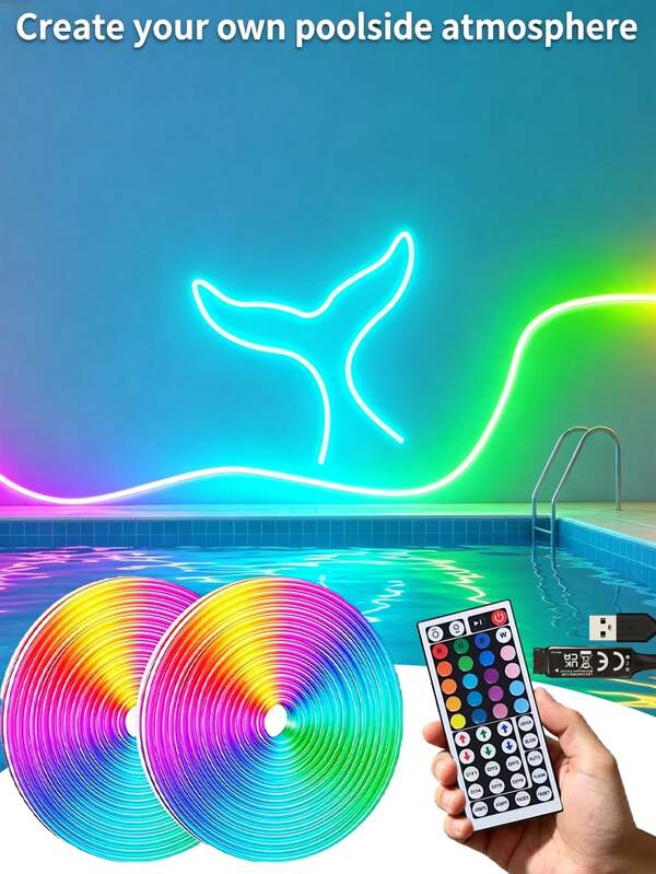 RGB Neon Light Strip, LED Light Strip, Silicone Rope Light, USB Powered Flexible Light Strip, Equipped With 44-Key Remote Control, Suitable For Game Room Party, Wall, Ceiling, Home, Room, Garden, Christmas, Party, TV/Computer Backlight Decoration, Home Decor, Holiday Decor, Party Decor, Birthday Decor, Halloween Decor