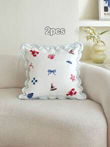 LCUHPCL Spring/Summer Wavy Edge Embroidered Ocean Shell, Crab, Starfish And Boat 3D Embroidery Pillowcase 1pc And 2pcs Home Decor Suitable For Living Room, Bedroom, Party And Various Environments - Multicolor - View 16
