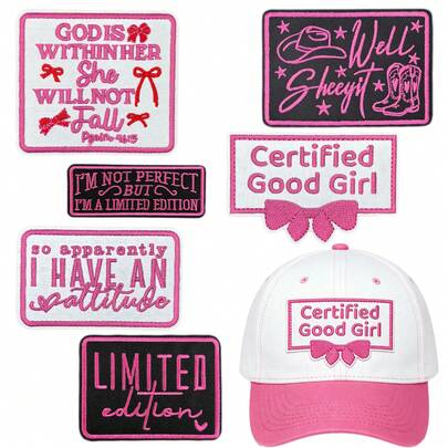 WENSIDUO 3 buah Patch Bordir Huruf Pita Gaya Koboi Barat Warna Pink, Patch Applique Kain yang Dapat Dijahit dengan Perekat Panas, Patch Dekoratif Kata-Kata Inspiratif untuk Topi, Celana Jeans, Jaket, Ransel, Pakaian, Aksesoris Kerajinan DIY